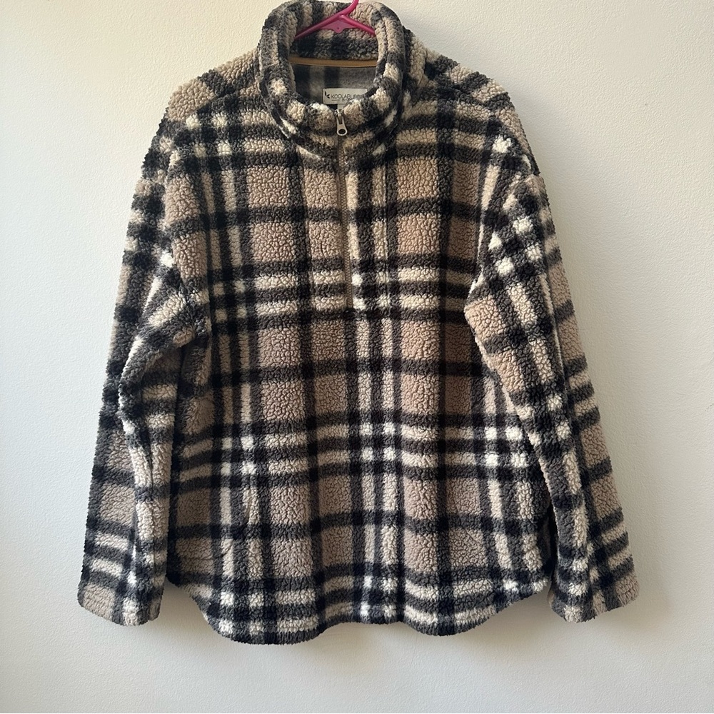 KOOLABURRA by UGG Sherpa Quarter Zip Pullover | Women’s L | Check Plaid Pattern